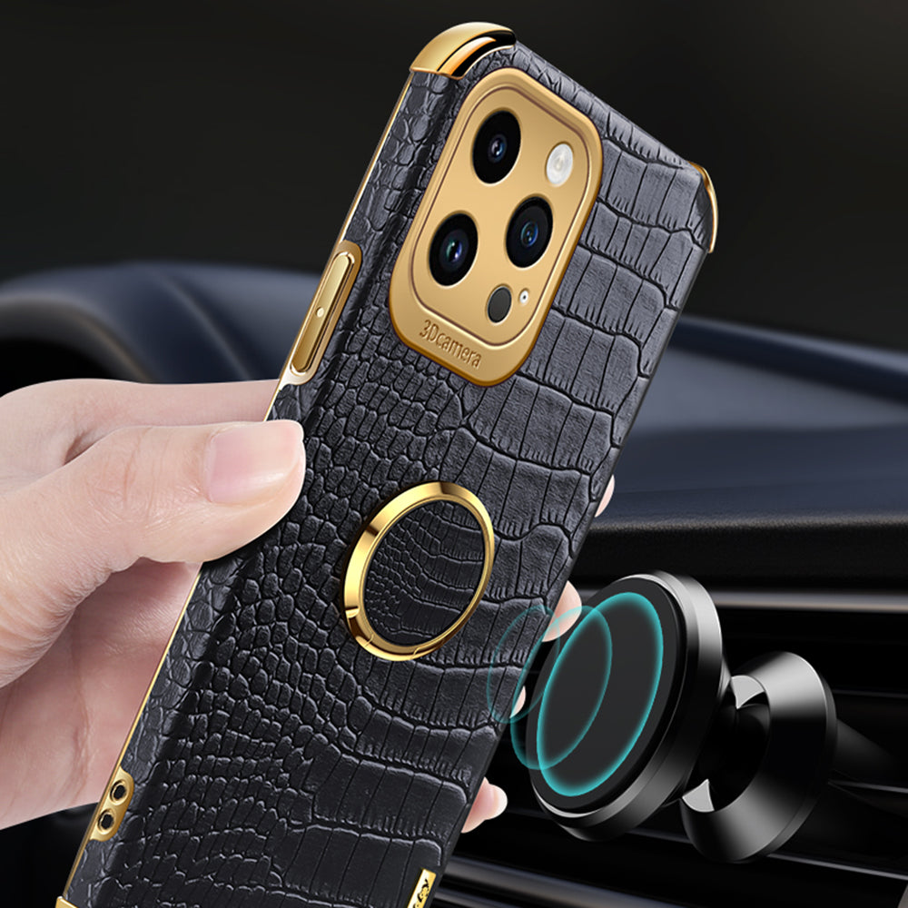For iPhone 14 Pro 6D Electroplated Kickstand Phone Case PU Leather TPU Crocodile Texture Back Cover For iPhone 14 Pro 6D Electroplated Kickstand Phone Case PU Leather TPU Crocodile Texture Back Cover